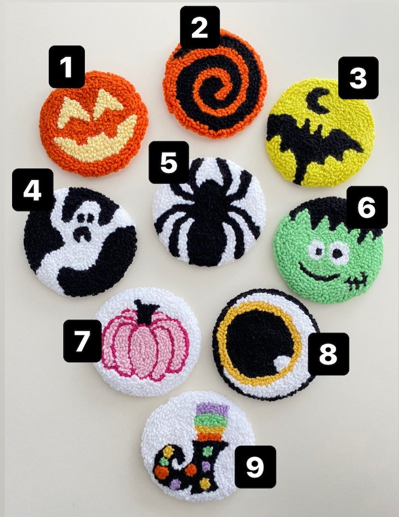 Pumpkin Car Coasters For Halloween , 1 Pc Punch Needle Handmade Halloween Coaster, Halloween Decoration, Halloween Gift image 4