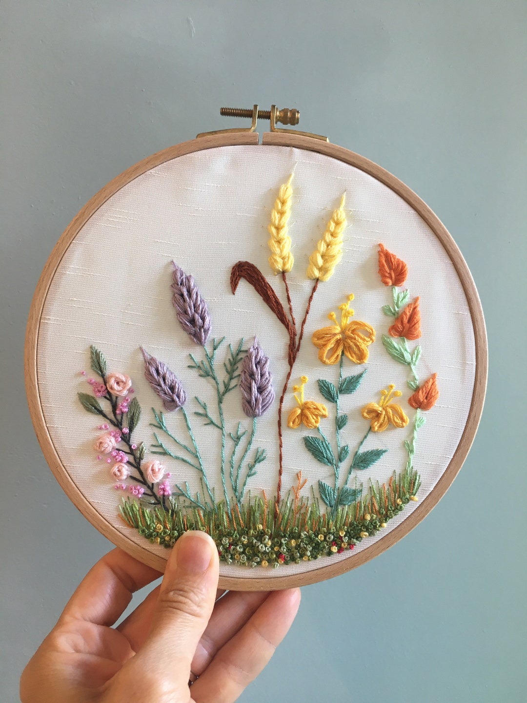 Embroidered Art Wall Decor, Floral Hand Embroidered Wall Hanging