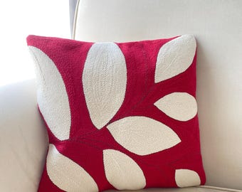 Abstract Punch Needle Pillow Cover: Handmade Cotton & Linen, 16"x16"