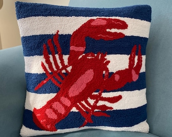 Coastal Lobster Tufted Pillow Cover: Navy Nautical Decor