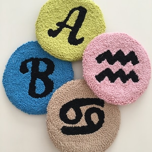Punch Needle Coasters: Handmade Tufted Mug Rug, Zodiac Sign (Set of 2)