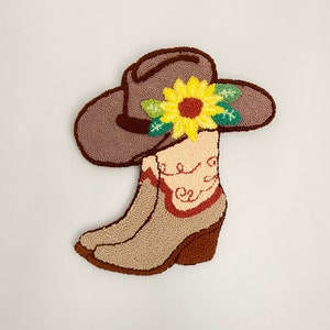 Cowboy Boot Punch Needle Wall Hanging: Western Home Decor