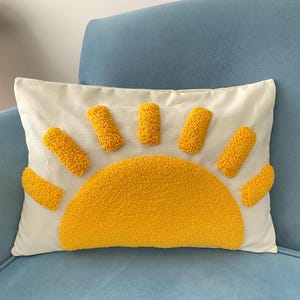 Preciosa funda de almohada con diseño de sol, almohada con brisa de verano, funda de almohada decorativa, accesorio para el hogar hecho a mano, regalo de inauguración de la casa.