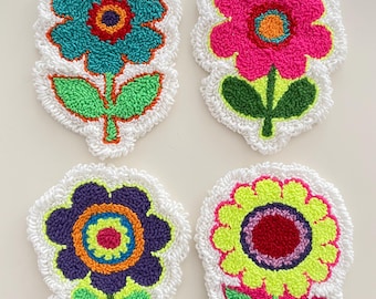 Floral Tufted Mug Rug, Punch Coasters, Punch Needle Jewelry Carpet, Housewarming Gift, Handmade New Home Gift, Pink Cute Tufted Coasters