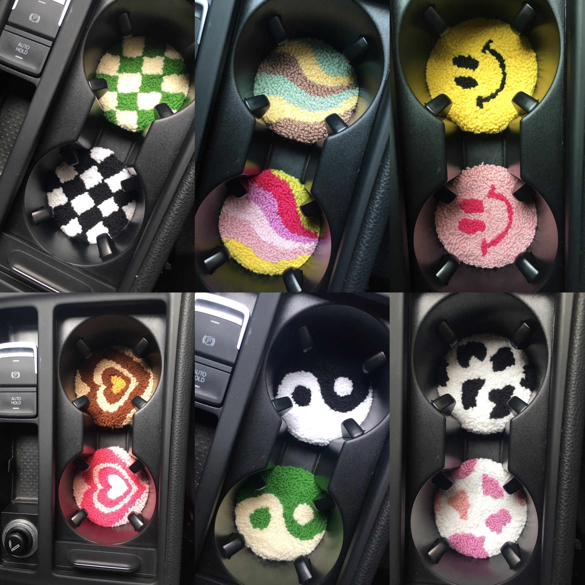 Punch Needle Car Coasters Set of 2 Handmade Coaster Gift for Etsy