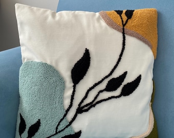 Abstract Punch Needle Pillow Cover: Handmade Tufted Linen Decor