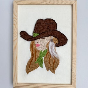 Punch Needle Cowgirl Wall Hanging, Tufted Wall Decor, Boho Style Wall Art, Handmade Housewarming Gift, Home Decor, New Home Gift