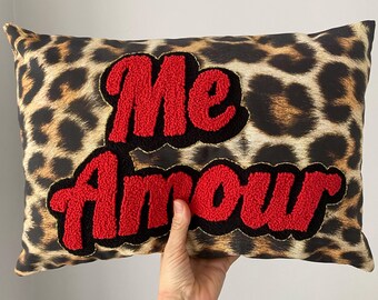 Love Punch Pillow, Personalized Leopard Pillow Case, Handmade Decorative Embroidered Pillow Cover, Valentine's Day Gift