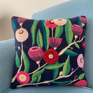 Floral Punch Needle Pillow: Handmade Embroidered Throw Pillow Cover