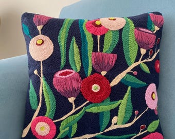 Floral Punch Needle Pillow: Handmade Embroidered Throw Pillow Cover