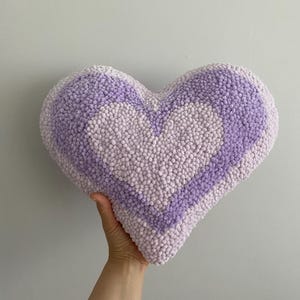 Punch Needle Velvet Heart Pillow, Lilac and Purple Decorative Cushion, Valentine's Day Gift, Punch Embroidered Soft Pillow, Home Decor