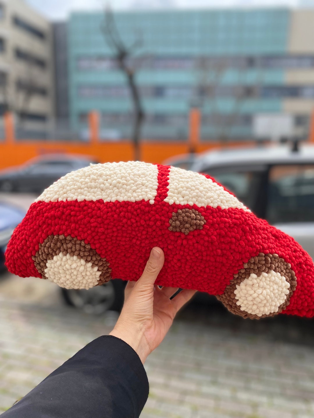 Punch Needle Stuffed Car, Stuffed Toy, Handmade Toy for Kid, Decorative