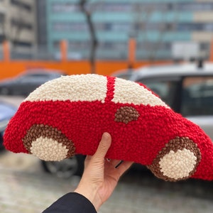 Punch Needle Stuffed Car, Stuffed Toy, Handmade Toy for Kid, Decorative Pillow with Punch Embroidery, New Car Gift, Car Decor