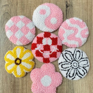 Punch Needle Car Coasters (Set of 2): Handmade Tufted Mug Rug
