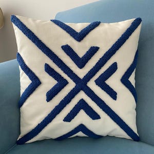 Almofada quadrada listrada azul, fronha de almofada de agulha perfurada, decoração simples para casa, presente para casa, capa de almofada de linho