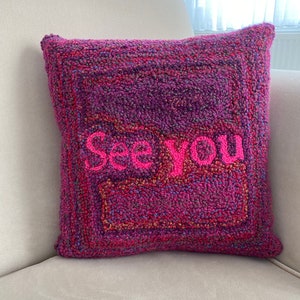Handmade Punch Needle Colorful Pillow Cover, Hand Tufted Embroidered Decorative Cover,  Housewarming Gifts