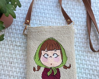 Handmade Girl Design Crossbody Bag: Tufted Loop Purse with Faux Leather Strap