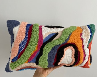 Abstract Tufted Pillow Cover: Colorful Punch Needle Throw Pillow