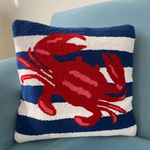 Funda de almohada azul marino, funda de almohada con diseño de cangrejo, funda de almohada náutica para exteriores, almohada decorativa marina, almohada con motivos marinos, regalo bonito