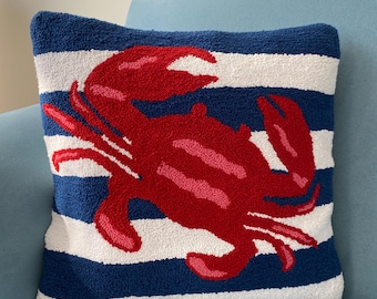 Handmade Tufted Crab Pillow Cover: Nautical Coastal Decor