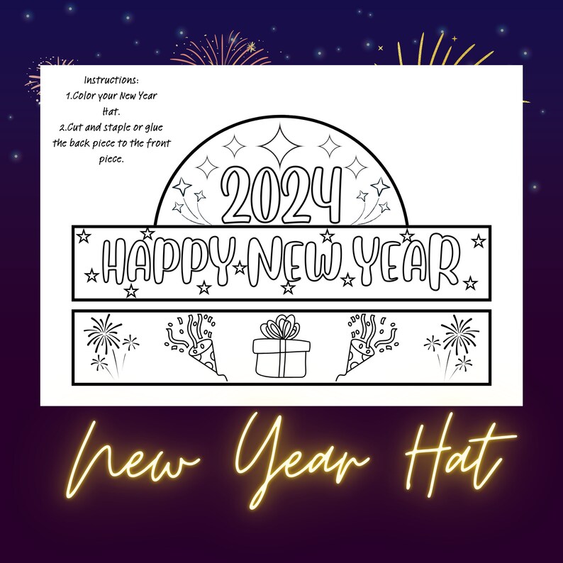 Printable New Year Hat 2024 Etsy