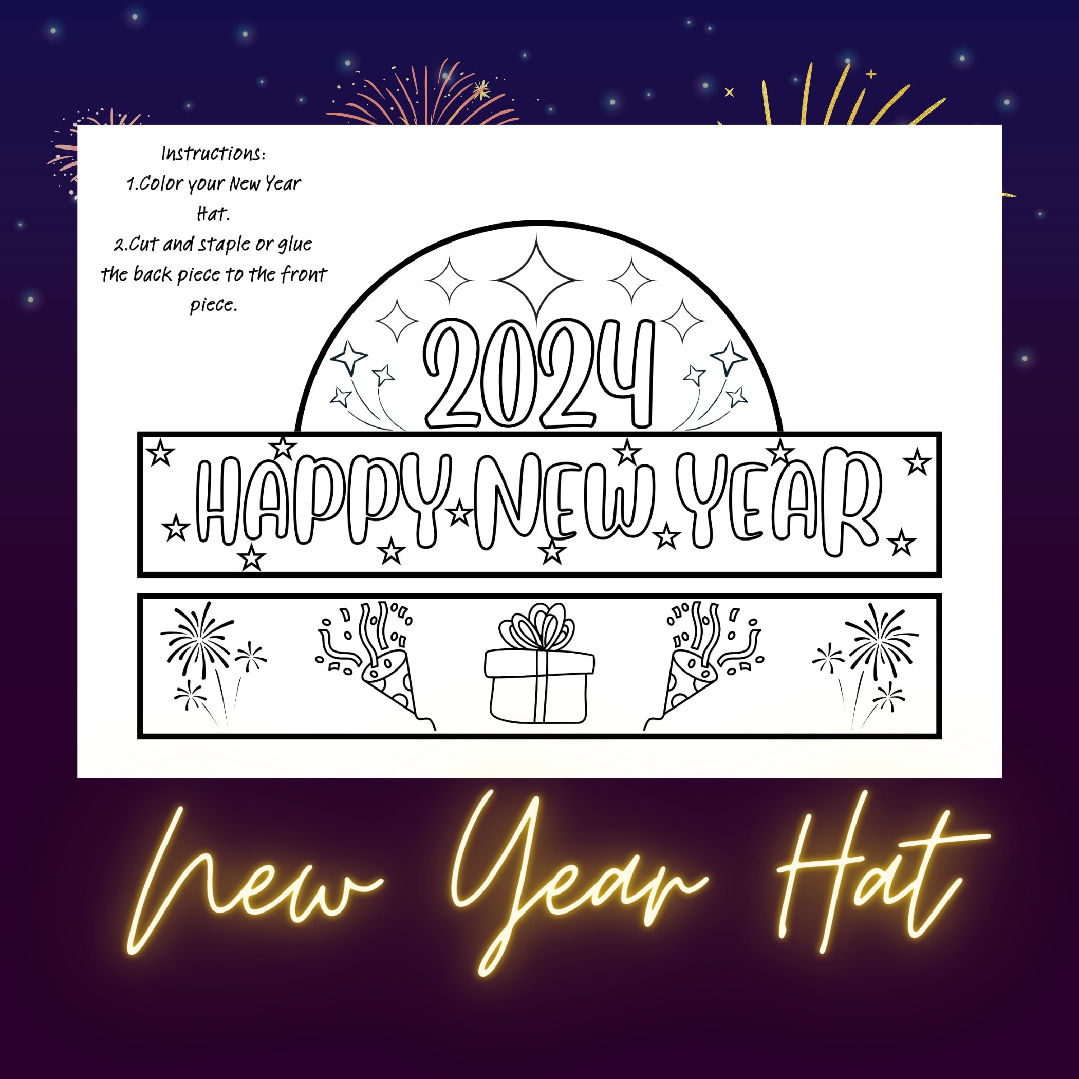 Printable New Year Hat 2024 Etsy