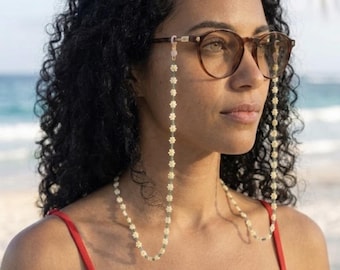 Cadena para gafas de sol con cuentas de margaritas / Correa para gafas floral hecha a mano / Soporte para gafas con estética veraniega / Lindo collar para gafas con cuentas
