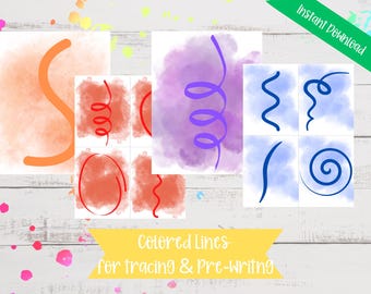 Color Pre-Writing Lines, Tracing Activity, Tracing for preschool, Preschool Printable Activity, Loose Parts Play, Reggio Emilia Inspired
