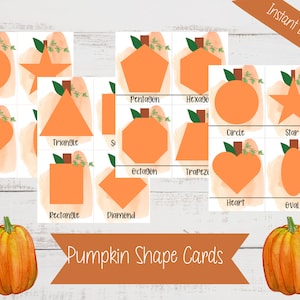Pumpkin Preschool Printable, Preschool Shape Cards, Pumpkin Printable Activity, Pumpkin Montessori, Preschool Fall Activity, Pumpkin Cards