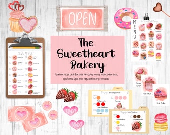 The Sweetheart Bakery, Loose Parts Play, Pretned Play Shop, Pretend Play Printables, Dramtic Play Center, Loose Parts Recipe Cards