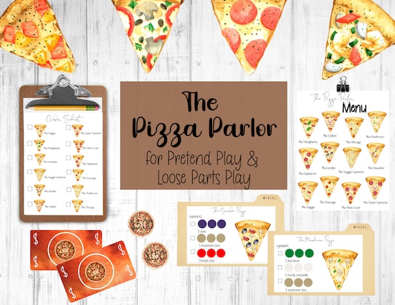 The Pizza Parlor, Loose Parts Play, Loose Parts Recipe Cards, Pretned Play Shop, Pretend Play Printables, Dramtic Play Center