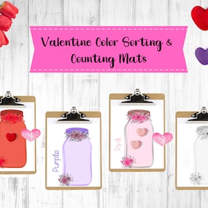 Valetnine Color Sorting Printable, Valetnine Preschool Activity, Valetnine Homeschool Printable,  Loose parts play, Montessori Inspired