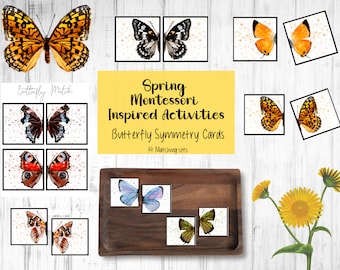 Butterfly Symmetry Cards, Spring Montessori Inspired Activitity, Spring Montessori Tray Activity, Spring Preschool Printable Activity