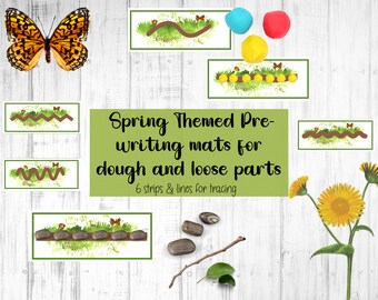 Tapetes de preescritura de primavera, tapetes de masa de primavera, juego de piezas sueltas de primavera, imprimible de educación en el hogar de primavera, actividad imprimible de preescolar de primavera
