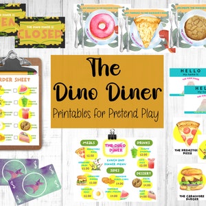 The Dino Diner, Pretned Play Shop, Pretend Play Printables, Dramtic Play Center, Pretend Diner Printable, Dinosaur Play, Dinosaur Play Mat