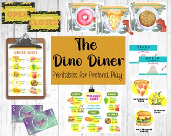 The Dino Diner, Pretned Play Shop, Pretend Play Printables, Dramtic Play Center, Pretend Diner Printable, Dinosaur Play, Dinosaur Play Mat