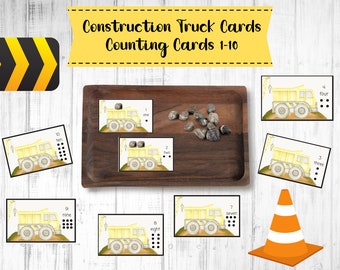 Construction Truck Cards, Construction Printable, Counting Cards, Loose Parts Play, Preschool Printable Activity, Montessori Inspired