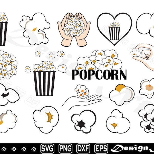 Popcorn svg, Clipart, Cut Files for Silhouette, Vector, dxf, eps, png, Design