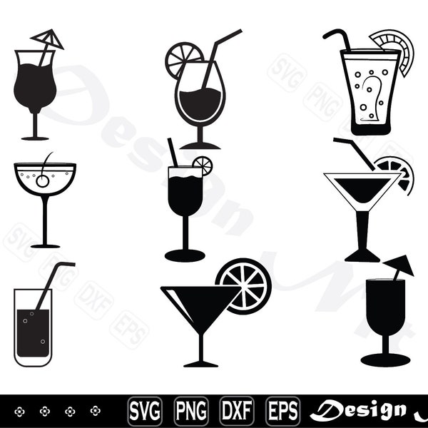 Cocktailglazen svg, Cocktailglazen Clipart, Cocktailglazen Cut Files voor Silhouet, Bestanden voor Cricut, Vector, dxf, png, Design