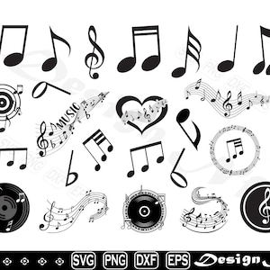 Musiknoten svg, Clipart, geschnittene Dateien für Silhouette, Vektor, dxf, eps, png, Design
