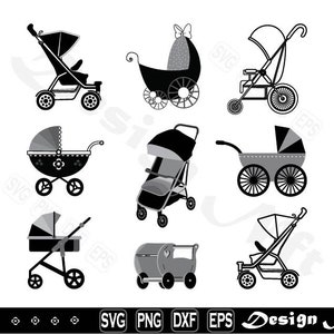 Baby stroller svg, Clipart, Cut Files for Silhouette, Vector, dxf, eps, png, Design