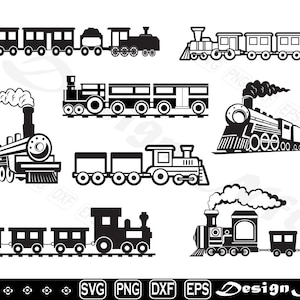 Tren svg, Imágenes Prediseñadas, Archivos cortados para silueta, Vector, dxf, eps, png, Diseño