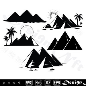 Puede incluir: Diseño en silueta en blanco y negro de pirámides, palmeras y un sol. El diseño es perfecto para crear un diseño único y elegante para su hogar o negocio.