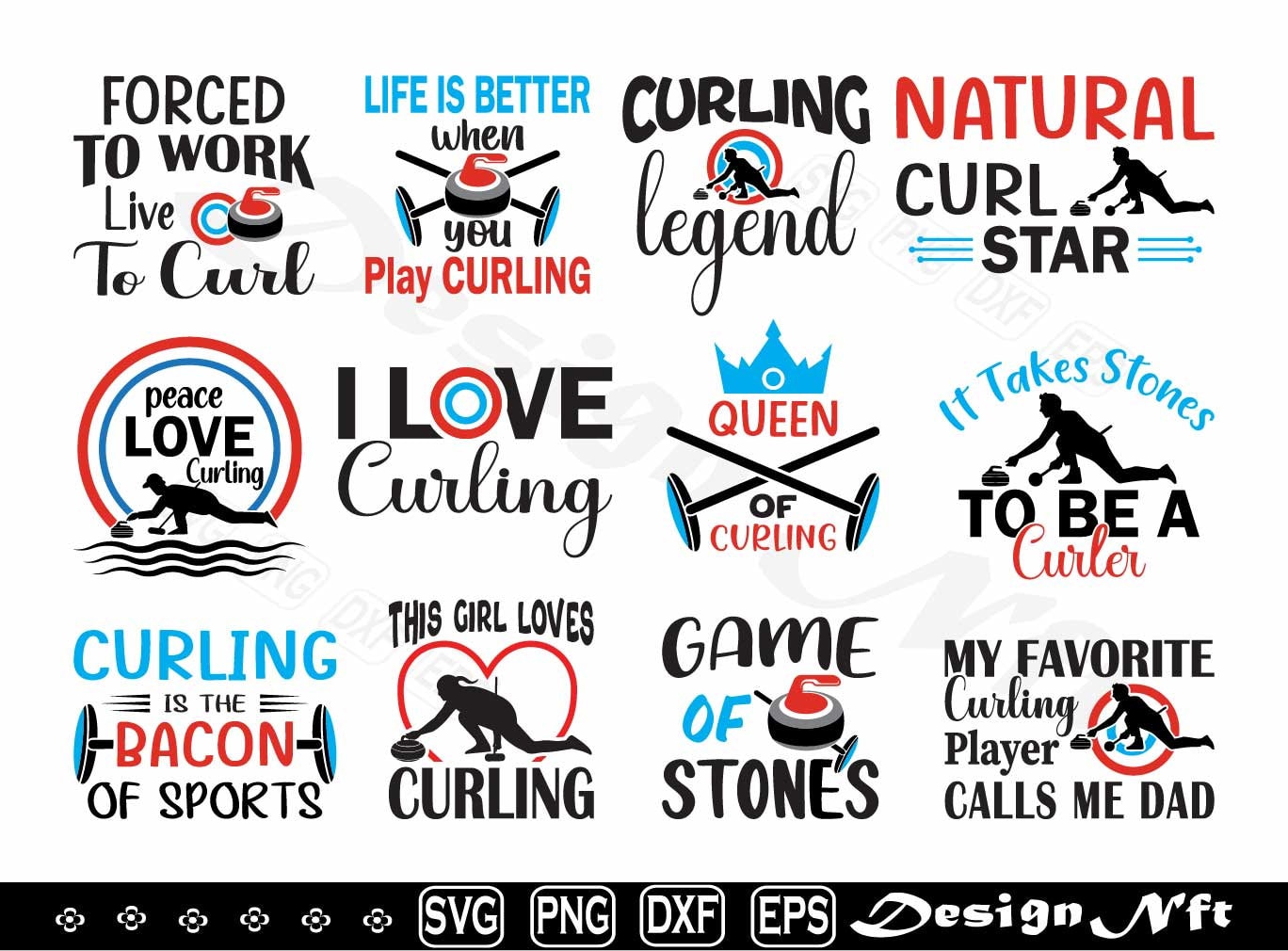 Curling Sport svg, Clipart, Cut Files for Silhouette, Vector, dxf, eps, png, Design