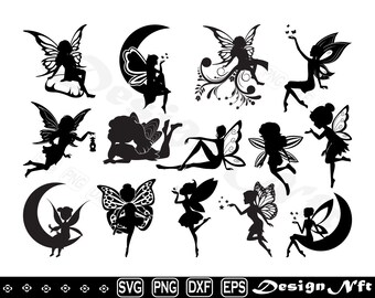Fairy svg, Imágenes prediseñadas, Archivos cortados para silueta, Vector, dxf, eps, png, Diseño
