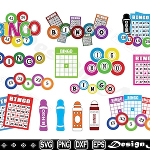 Bingo in formato svg, palle di Bingo in formato svg, carta di bingo in formato svg, bingo Dauber in formato svg, bingo da colorare in formato svg, file di taglio per sagoma, eps, dxf, png, clipart, Design