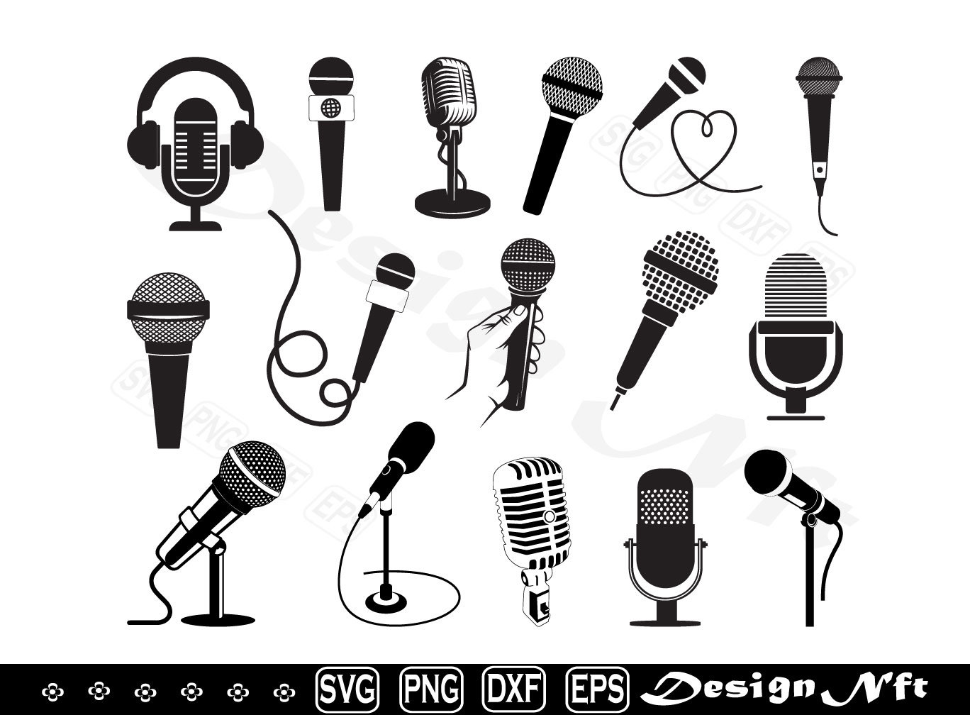 Microphone, Mic svg, haut-parleur, casque, mégaphone, microphone rétro et  vintage clip arts set Vector Digital File svg, eps, dxf, ai, png -   France