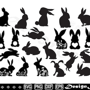 Hase svg, Hase svg, Osterhase svg, Floral Bunny svg, Clipart, geschnittene Dateien für Silhouette, Vektor, dxf, eps, png, Design
