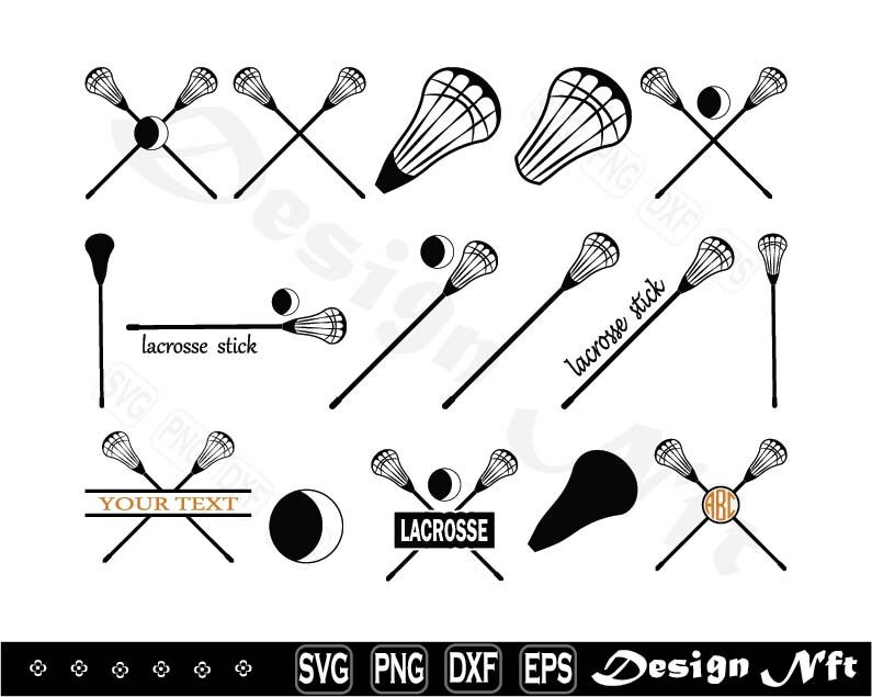 Lacrosse Stick with Mesh Clipart Set - Outline, Silhouette and