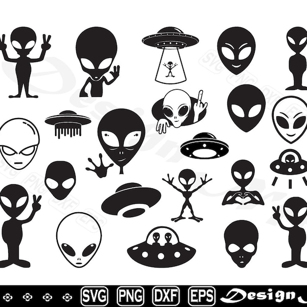 Aliens Ufo svg, Aliens UFO Clipart, Aliens UFO Cut Files for Silhouette,  for Cricut,  Vector, dxf, png, Design